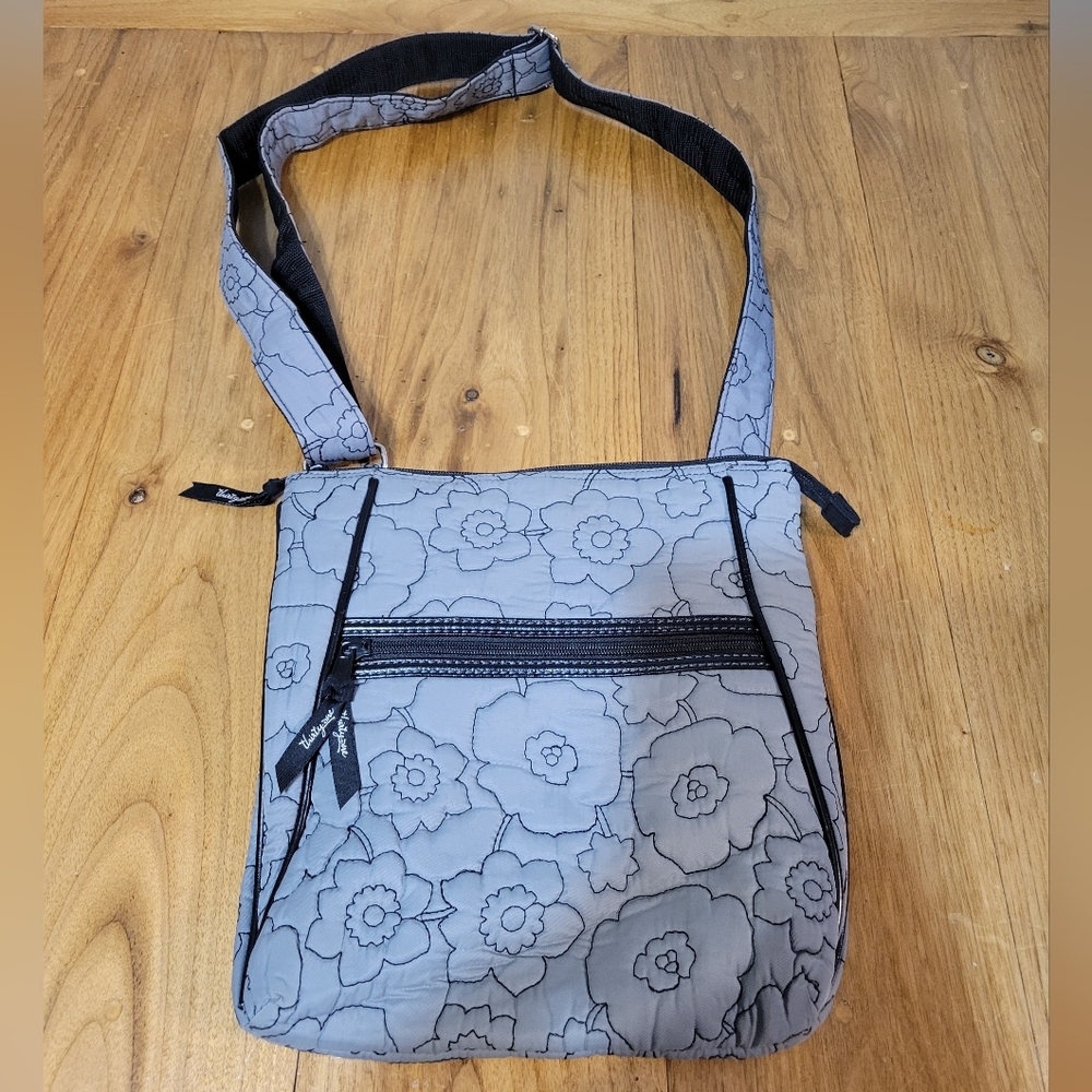 Thirty-One organizing crossbody shoulder bag quilted gray and black poppy - Picture 2 of 8